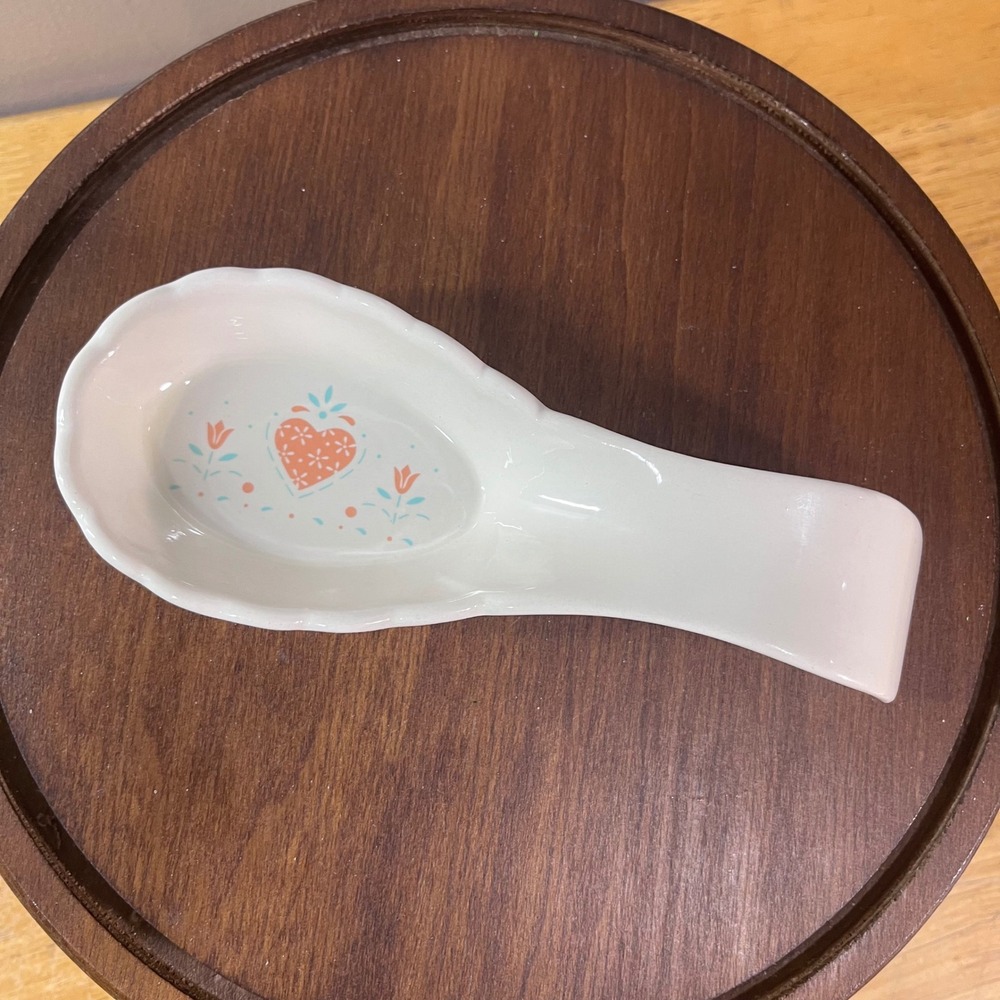 Corelle Coordinates Spoon Rest Forever Yours White Vtg Heart Floral Ceramic